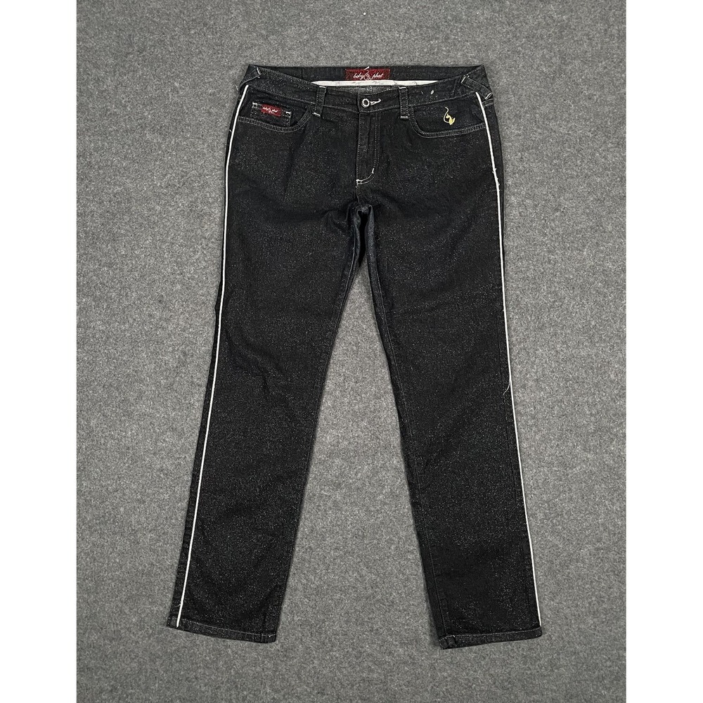 Vintage Baby Phat Jeans Womens 11 Black Glitter Y2K Denim Straight Low Rise